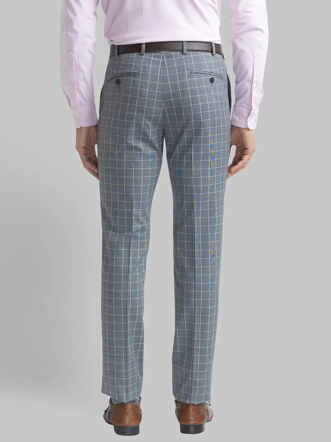 Men Grey Slim Fit Checks Polyester Blend Trouser
