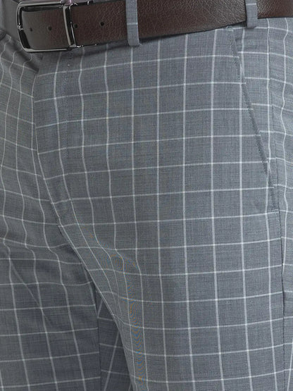 Men Grey Slim Fit Checks Polyester Blend Trouser