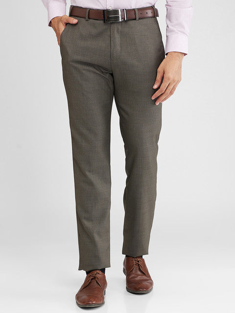 Raymond Men Brown Solid Slim Fit Polyester Blend Trouser