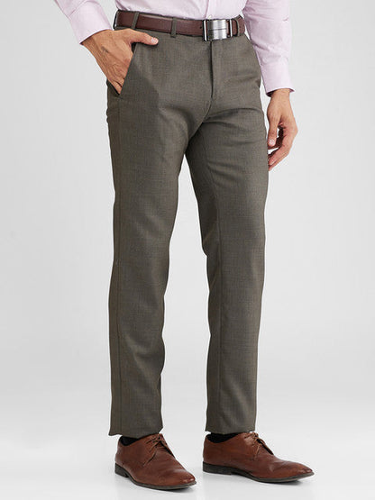 Raymond Men Brown Solid Slim Fit Polyester Blend Trouser