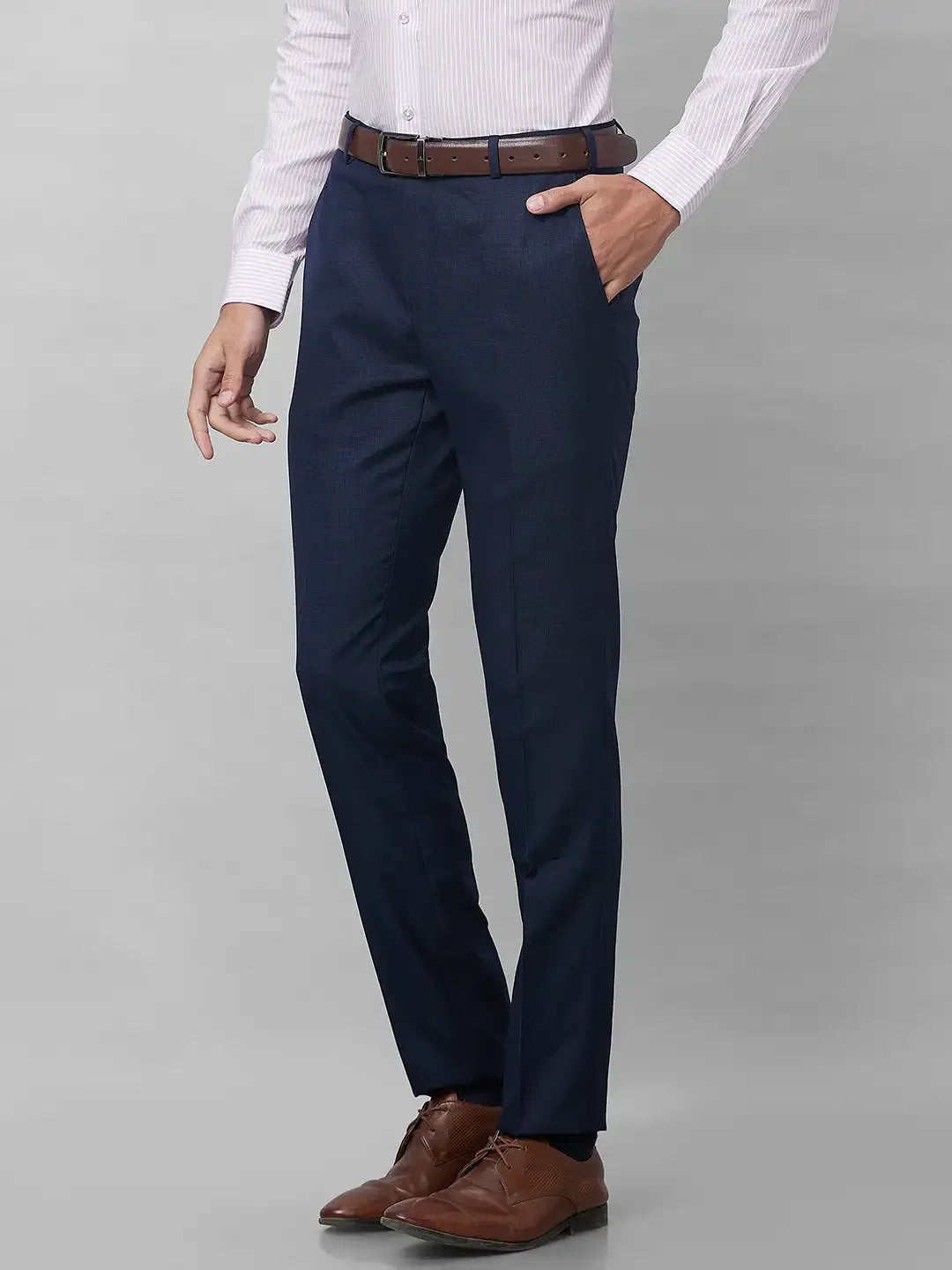 Raymond Men Blue Structure Slim Fit Polyester Blend Trouser