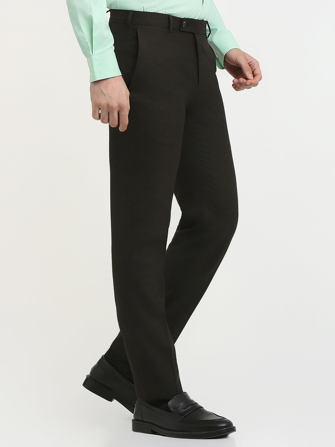 Raymond Men Brown Solid Slim Fit Polyester Blend Trouser