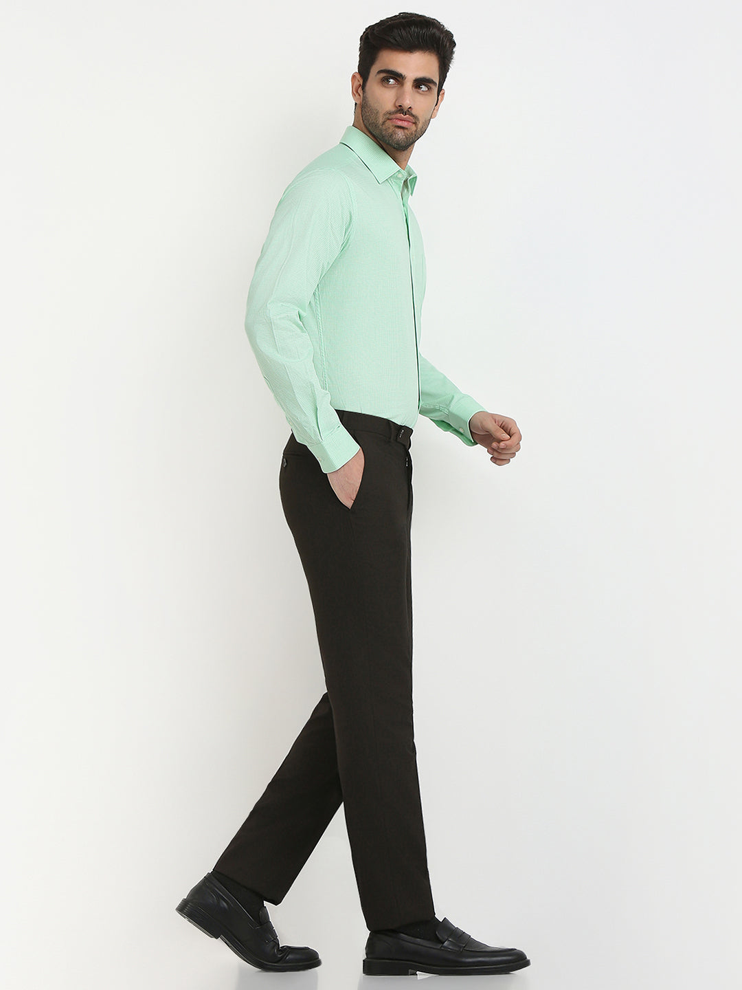Raymond Men Brown Solid Slim Fit Polyester Blend Trouser