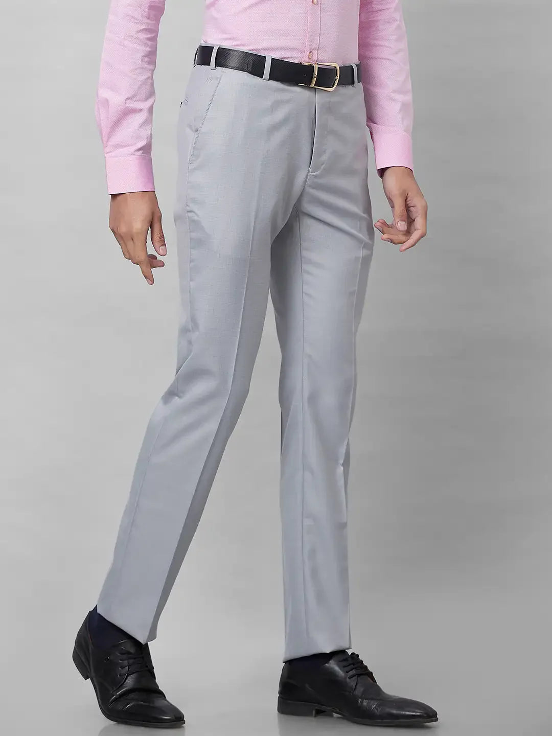 Raymond Men Grey Solid Slim Fit Polyester Blend Trouser