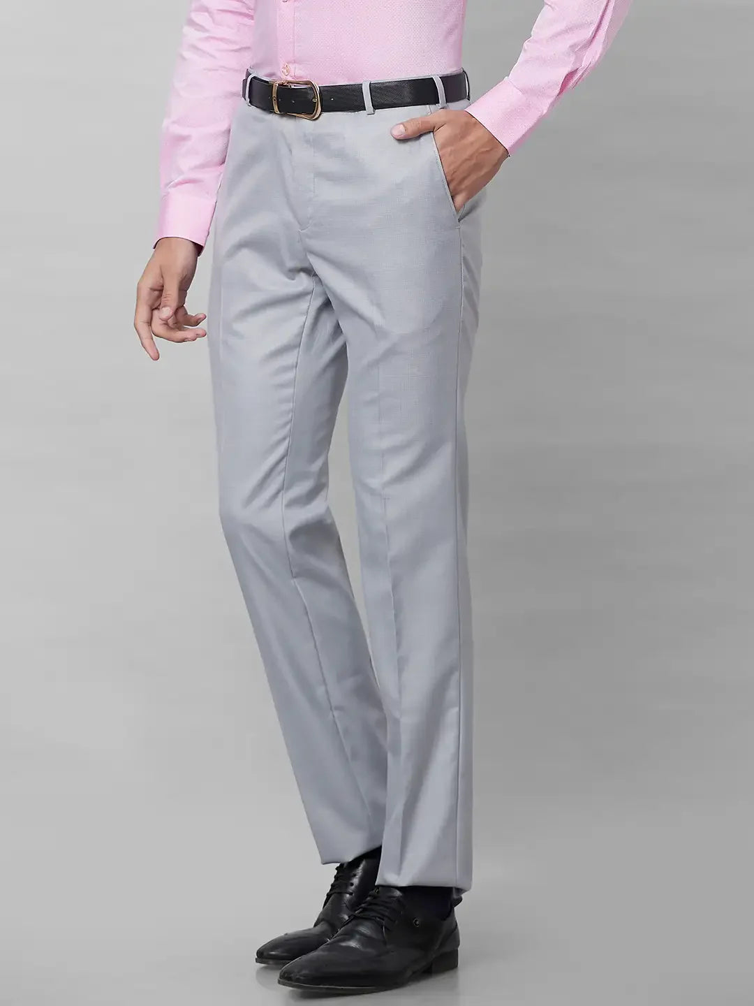 Raymond Men Grey Solid Slim Fit Polyester Blend Trouser