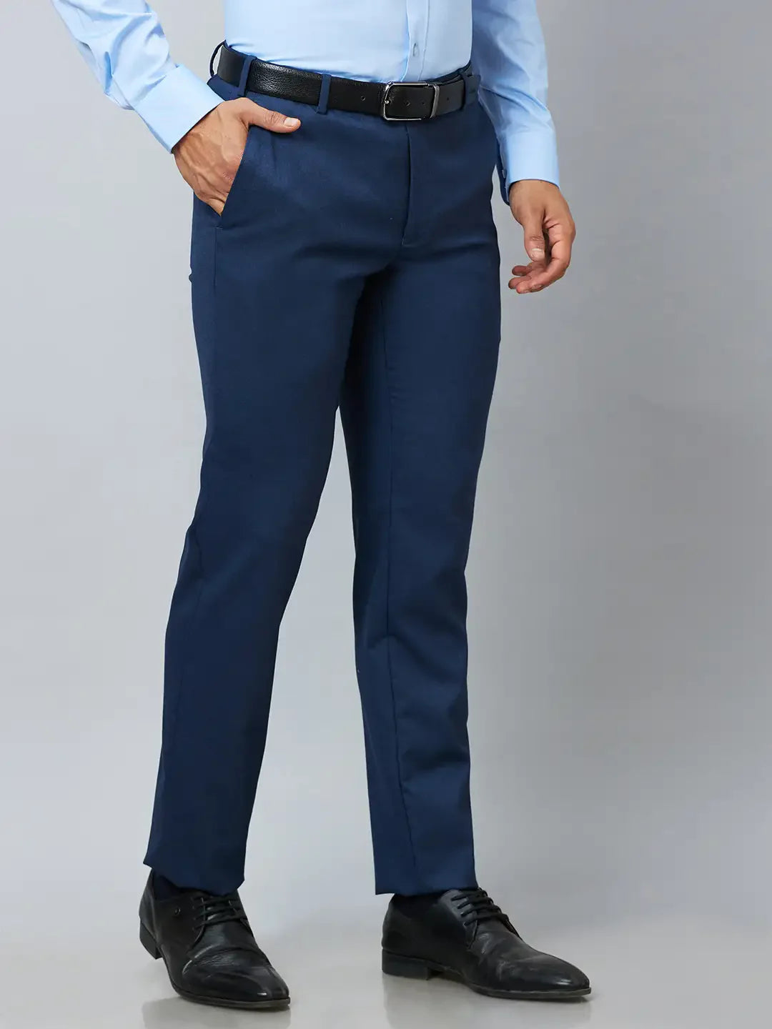 Raymond Men Blue Solid Slim Fit Polyester Blend Trousers
