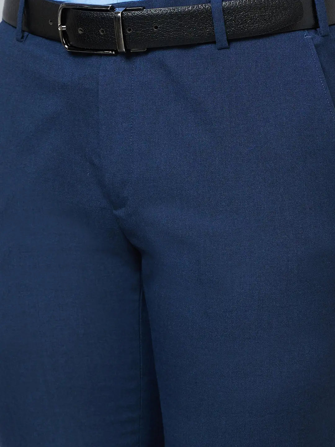 Raymond Men Blue Solid Slim Fit Polyester Blend Trousers