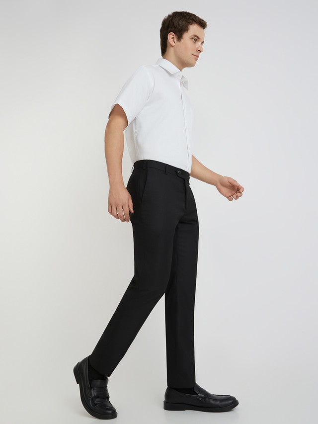 Raymond Men Black Structure Slim Fit Polyester Blend Trouser
