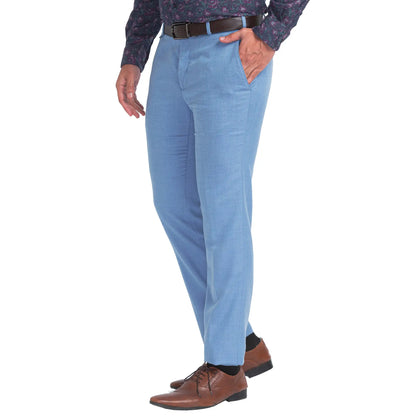 Men Blue Slim Fit Structure Polyester Blend Trouser
