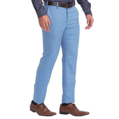 Men Blue Slim Fit Structure Polyester Blend Trouser