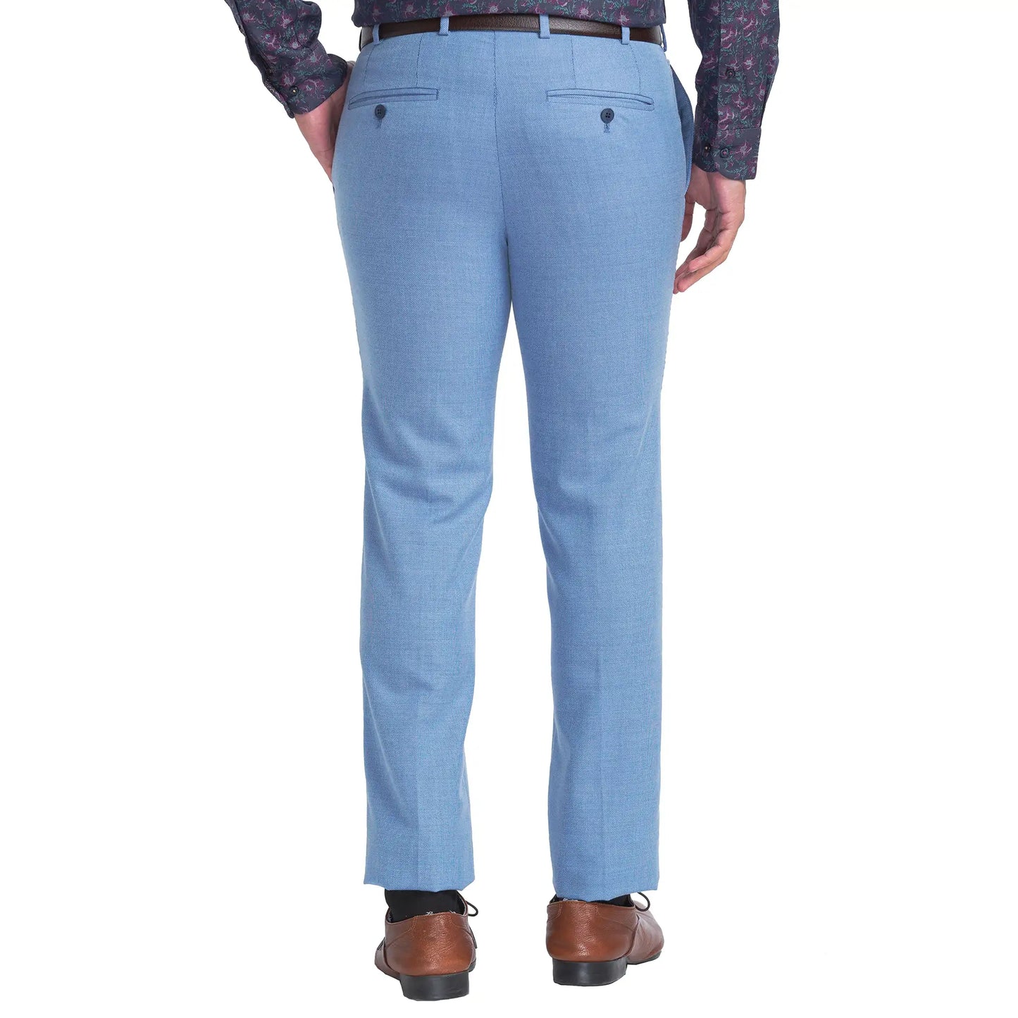 Men Blue Slim Fit Structure Polyester Blend Trouser
