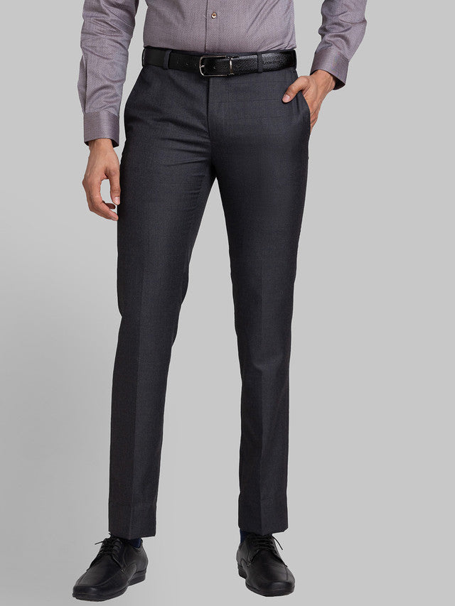 Raymond Grey Checks Slim Fit Polyester Blend Trouser