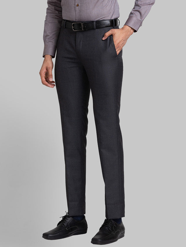 Raymond Grey Checks Slim Fit Polyester Blend Trouser