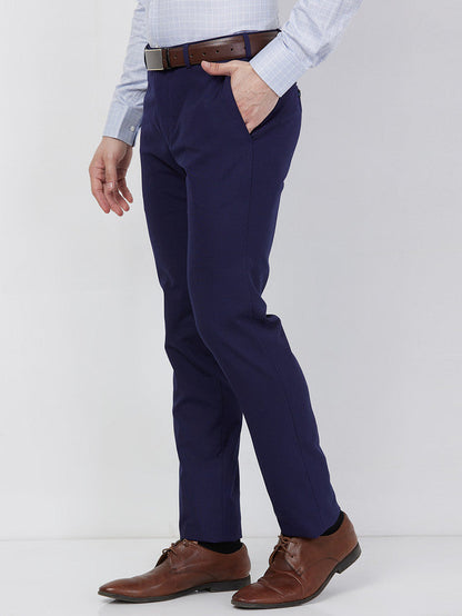 Raymond Men Blue Solid Slim Fit Polyester Blend Trouser