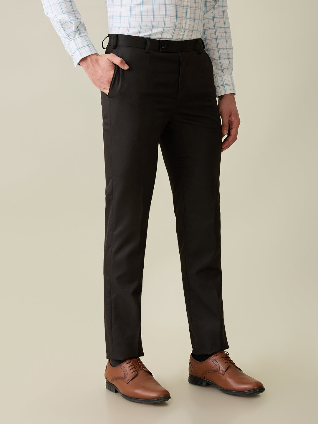 Raymond Men Brown Solid Slim Fit Polyester Blend Trouser