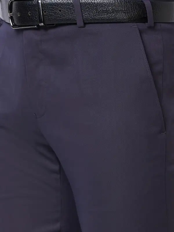 Men Violet Slim Fit Solid Polyester Blend Trouser