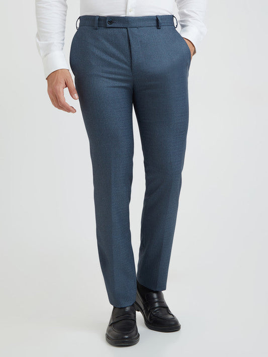 Raymond Men Blue Checks Slim Fit Polyester Blend Trouser