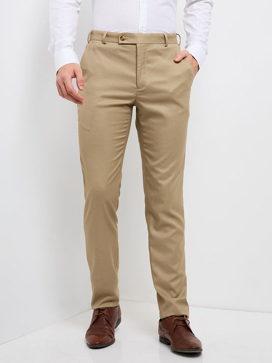 Raymond Men Brown Structure Slim Fit Polyester Blend Trouser