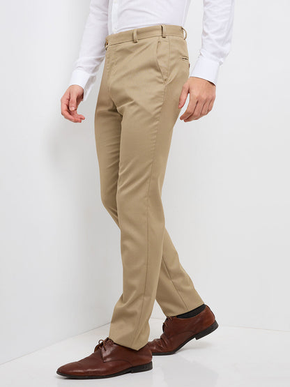 Raymond Men Brown Structure Slim Fit Polyester Blend Trouser