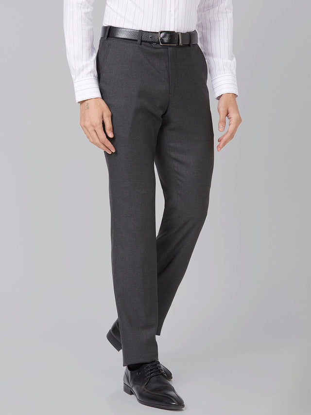 Raymond Men Grey Structure Slim Fit Polyester Blend Trouser