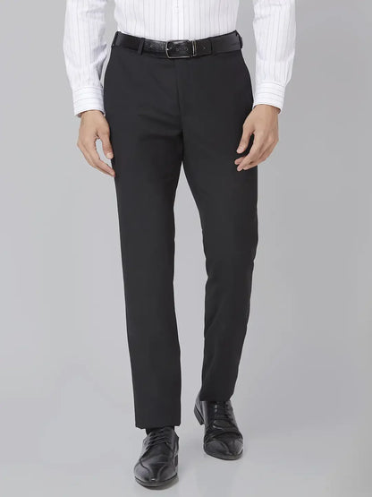 Men Black Slim Fit Solid Polyester Blend Trouser