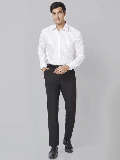 Men Black Slim Fit Solid Polyester Blend Trouser