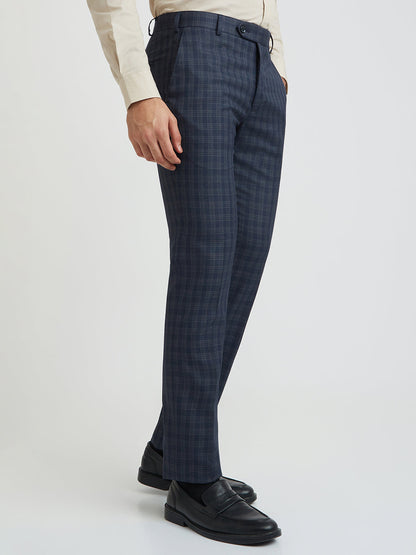 Raymond Men Blue Checks Slim Fit Polyester Blend Trouser