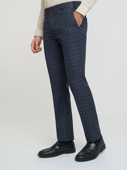 Raymond Men Blue Checks Slim Fit Polyester Blend Trouser