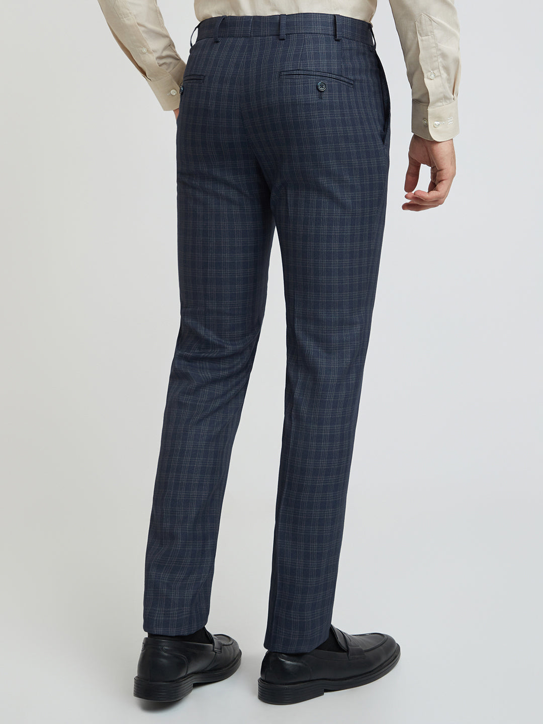 Raymond Men Blue Checks Slim Fit Polyester Blend Trouser
