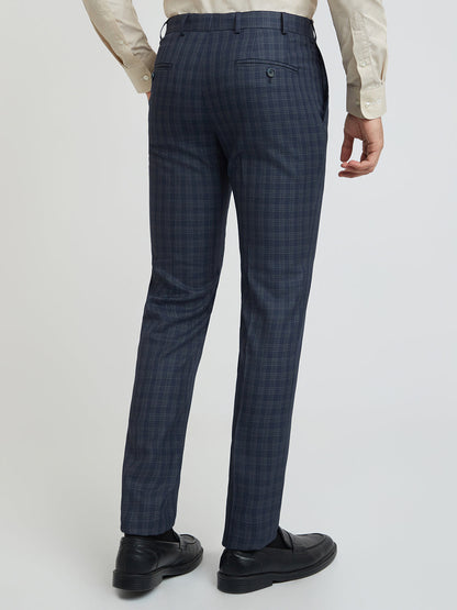 Raymond Men Blue Checks Slim Fit Polyester Blend Trouser
