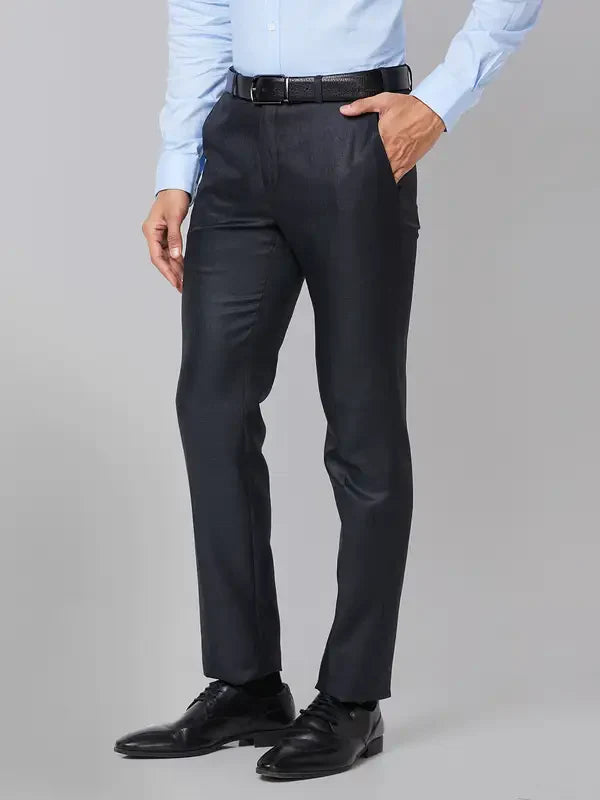 Men Blue Slim Fit Structure Polyester Trouser