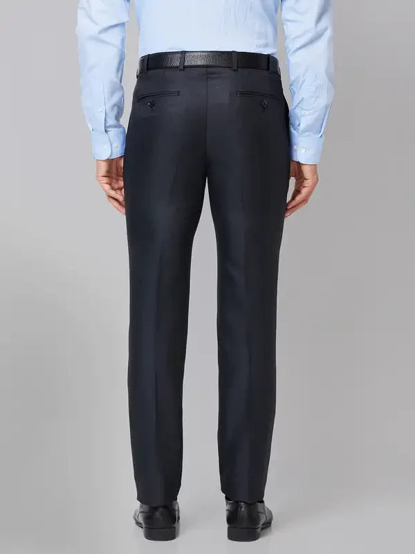 Men Blue Slim Fit Structure Polyester Trouser