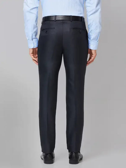 Men Blue Slim Fit Structure Polyester Trouser