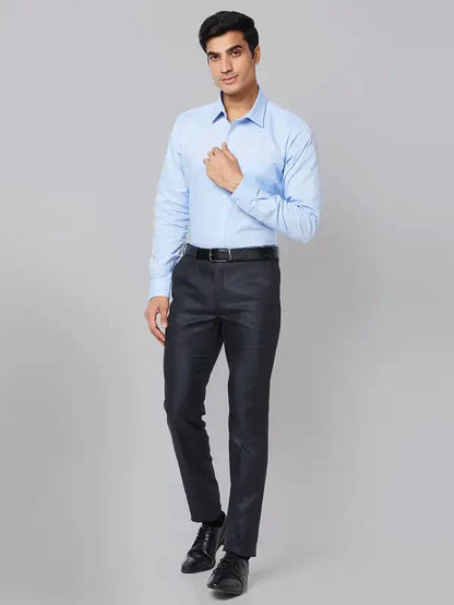 Men Blue Slim Fit Structure Polyester Trouser
