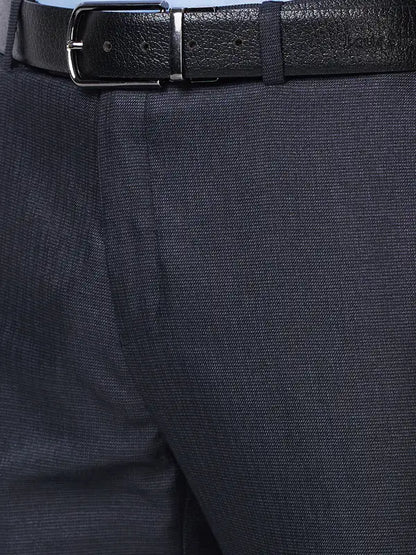 Men Blue Slim Fit Structure Polyester Trouser