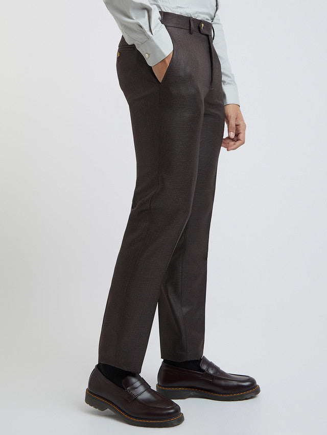 Men Brown Slim Fit Structure Polyester Trouser