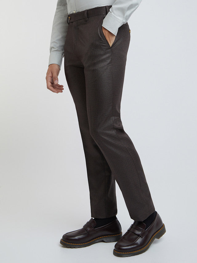 Men Brown Slim Fit Structure Polyester Trouser