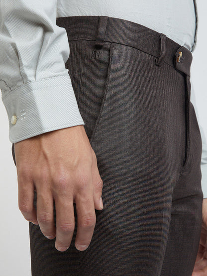 Men Brown Slim Fit Structure Polyester Trouser