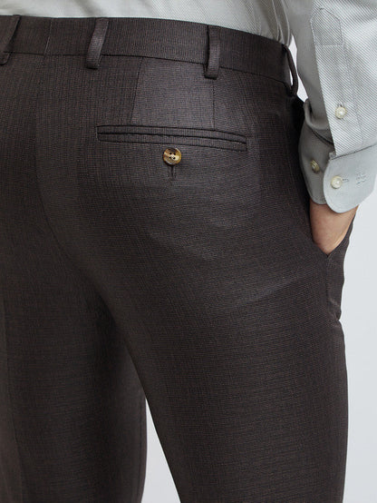 Men Brown Slim Fit Structure Polyester Trouser