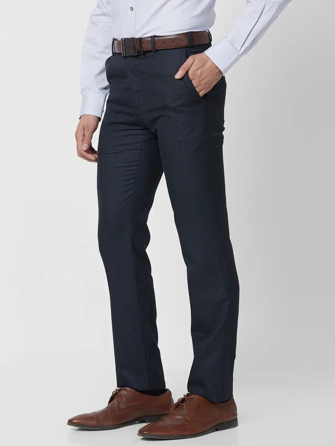 Raymond Men Blue Structure Slim Fit Polyester Blend Trouser