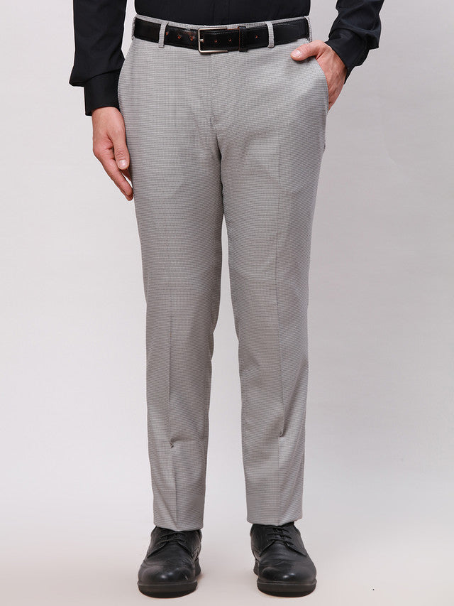 Raymond Men Grey Solid Slim Fit Polyester Blend Trouser