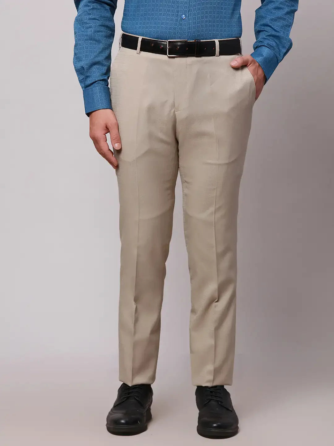 Raymond Men Fawn Slim Fit Structured Polyester Blend Trouser