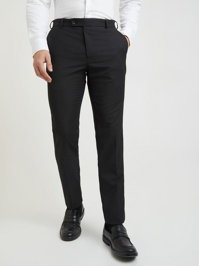 Raymond Men Black Structure Slim Fit Polyester Blend Trouser
