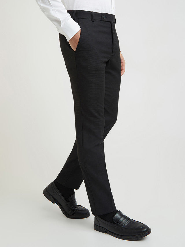 Raymond Men Black Structure Slim Fit Polyester Blend Trouser