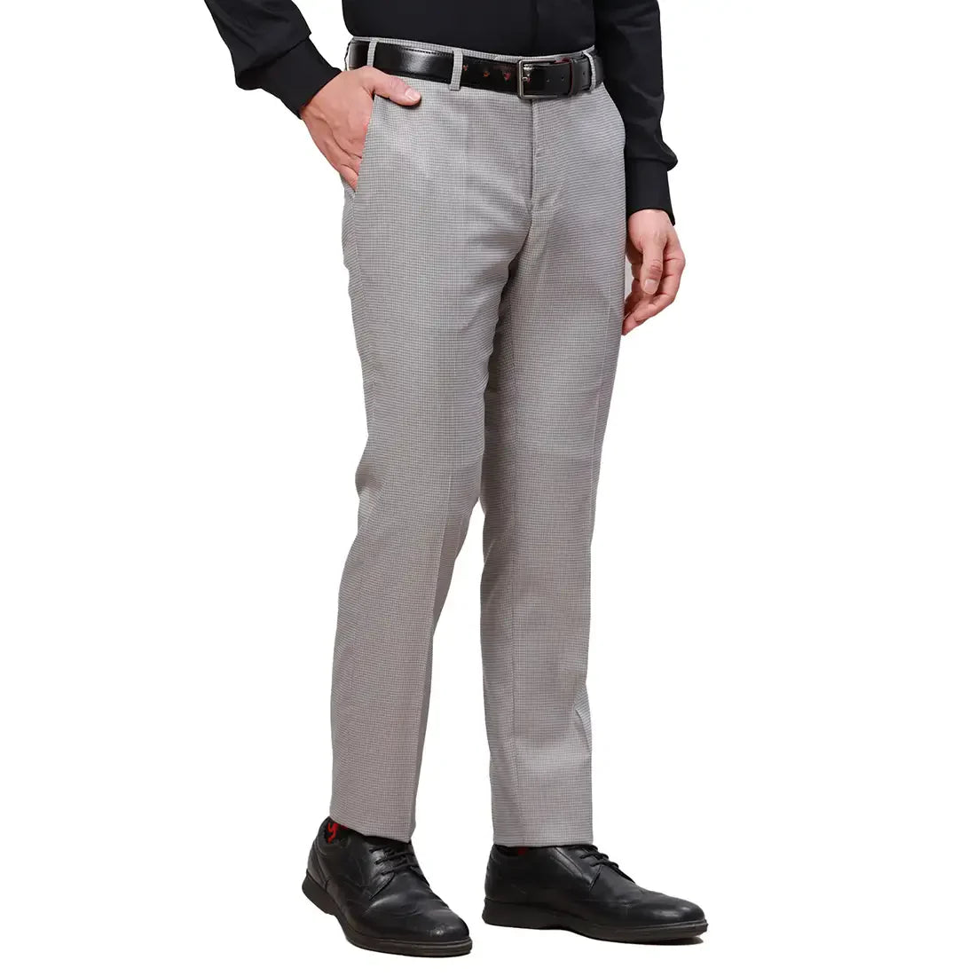 Raymond Men Grey Structure Slim Fit Polyester Blend Trouser