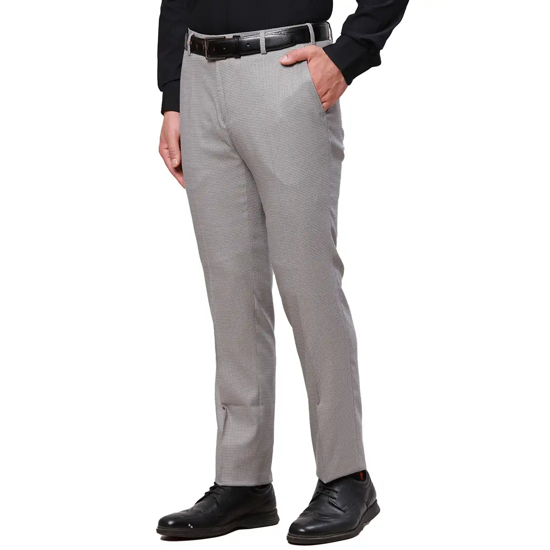 Raymond Men Grey Structure Slim Fit Polyester Blend Trouser