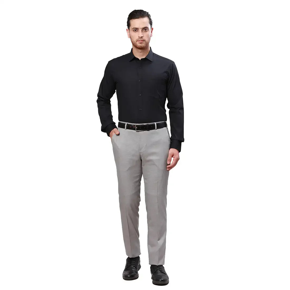 Raymond Men Grey Structure Slim Fit Polyester Blend Trouser