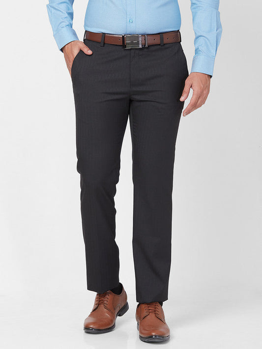 Raymond Men Black Stripe Slim Fit Polyester Blend Trouser