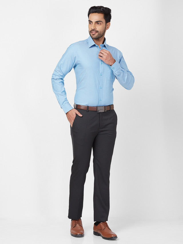 Raymond Men Black Stripe Slim Fit Polyester Blend Trouser