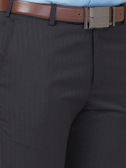 Raymond Men Black Stripe Slim Fit Polyester Blend Trouser